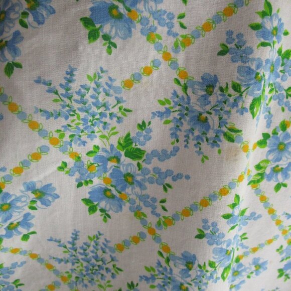 Vintage 50s 60s Cottagecore Handmade Cotton Lace Floral Print  Apron Light Blue - Picture 9 of 9